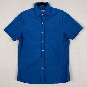Gustin Shirt Mens L Blue Cotton Short Sleeve Button Up